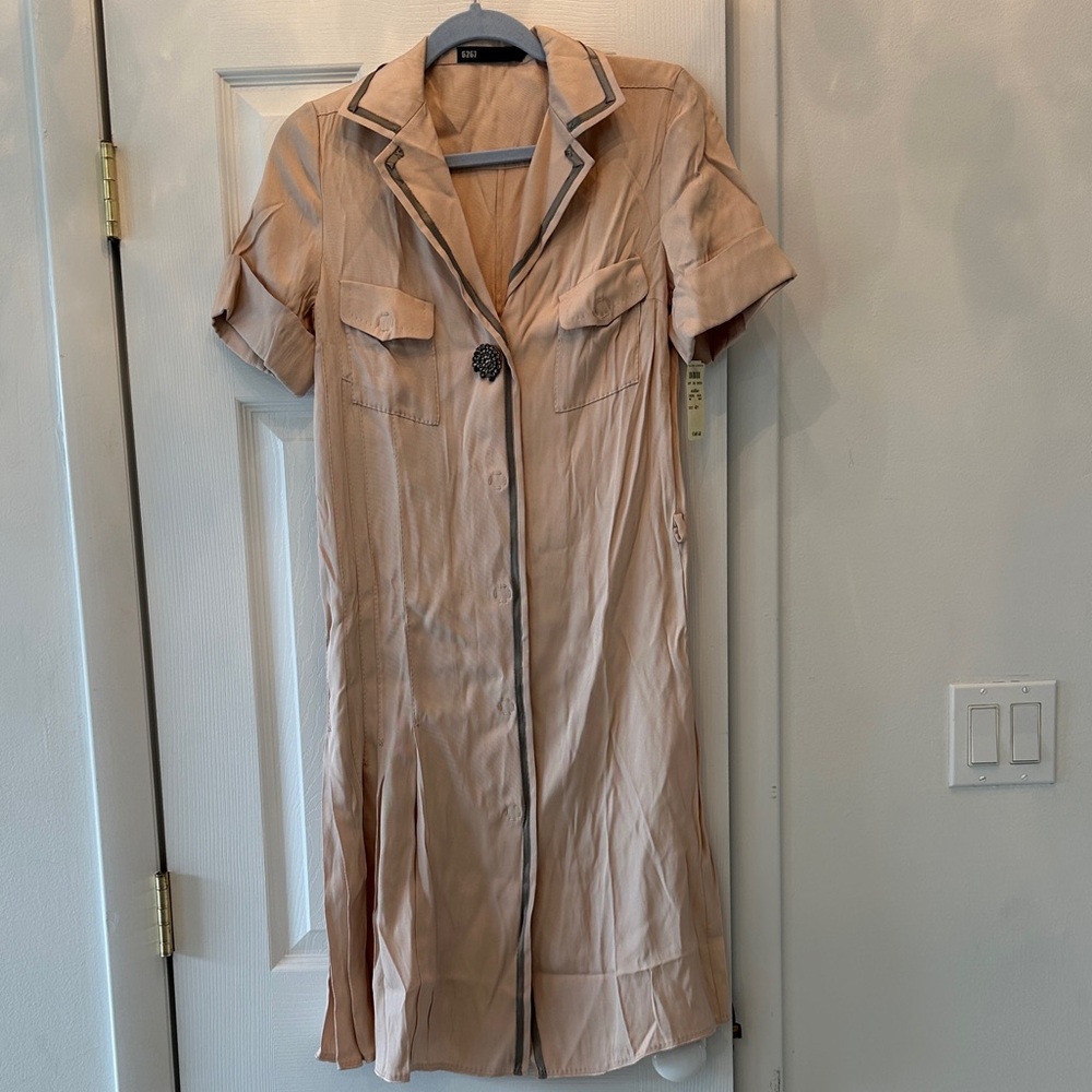 Vintage Silk-Blend Blush Button-Front Shirt Dress
